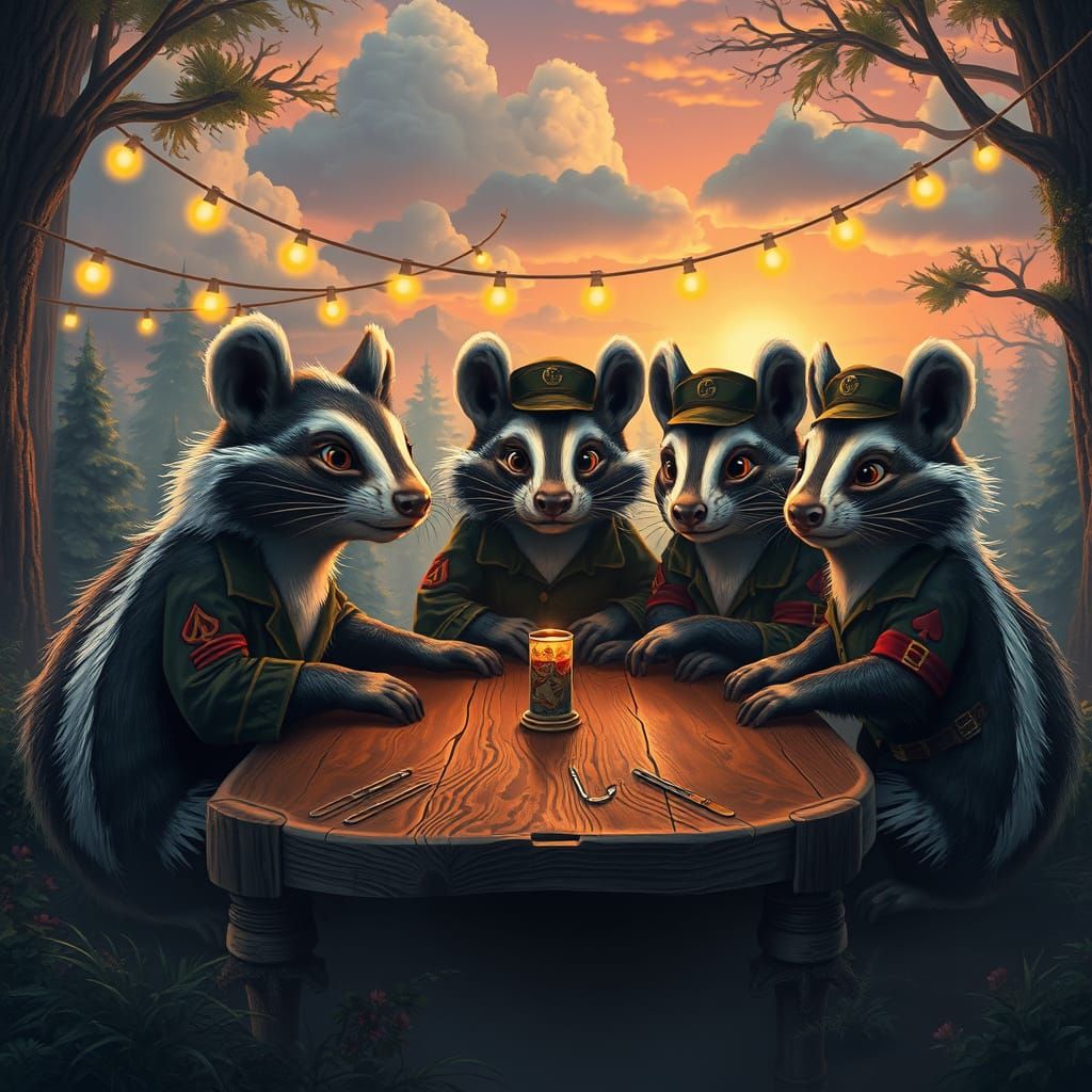 Whimsical Skunks Gather for Charity Poker Night in Fantastic...