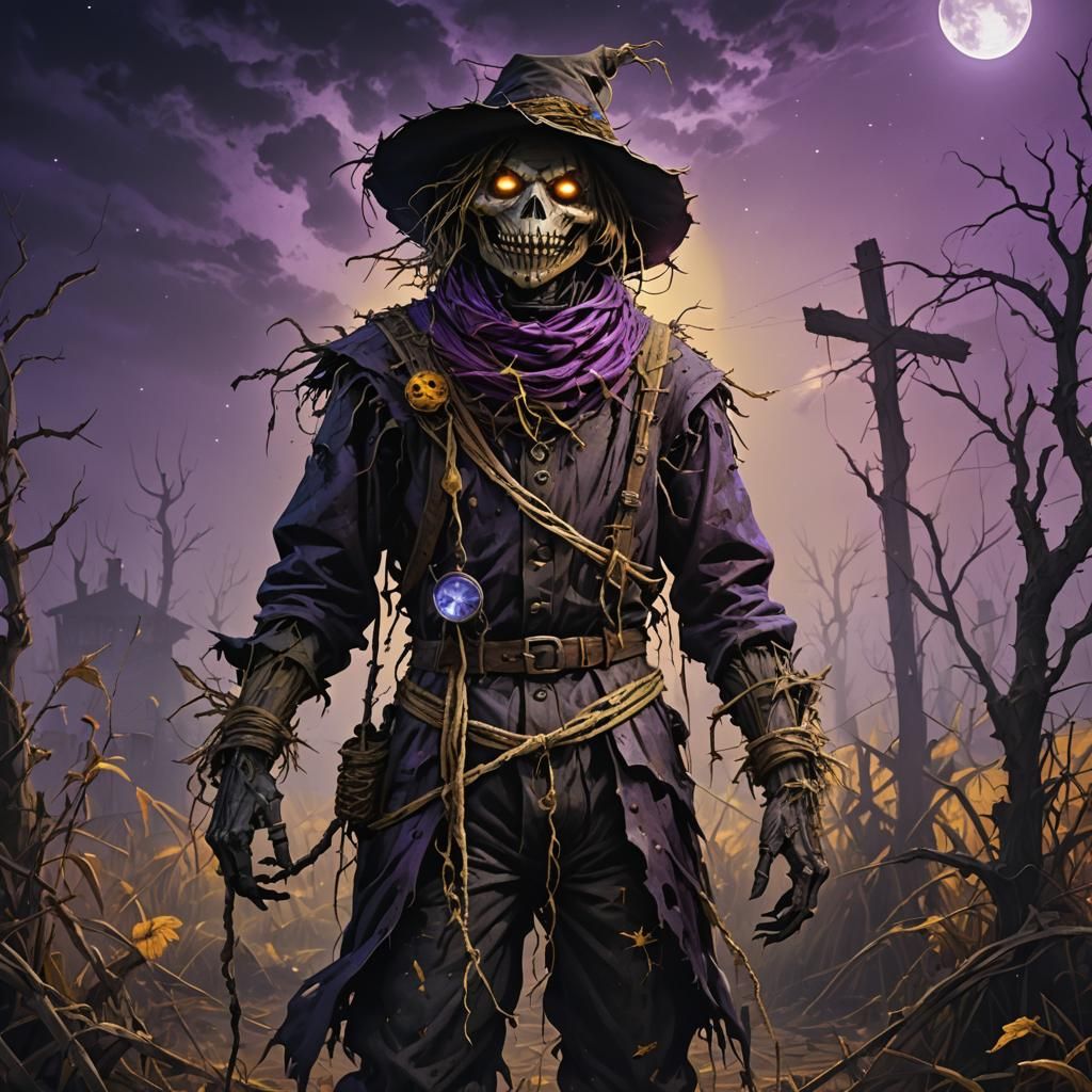 Eerie Scarecrow in Abandoned Field: Dark Fantasy Art