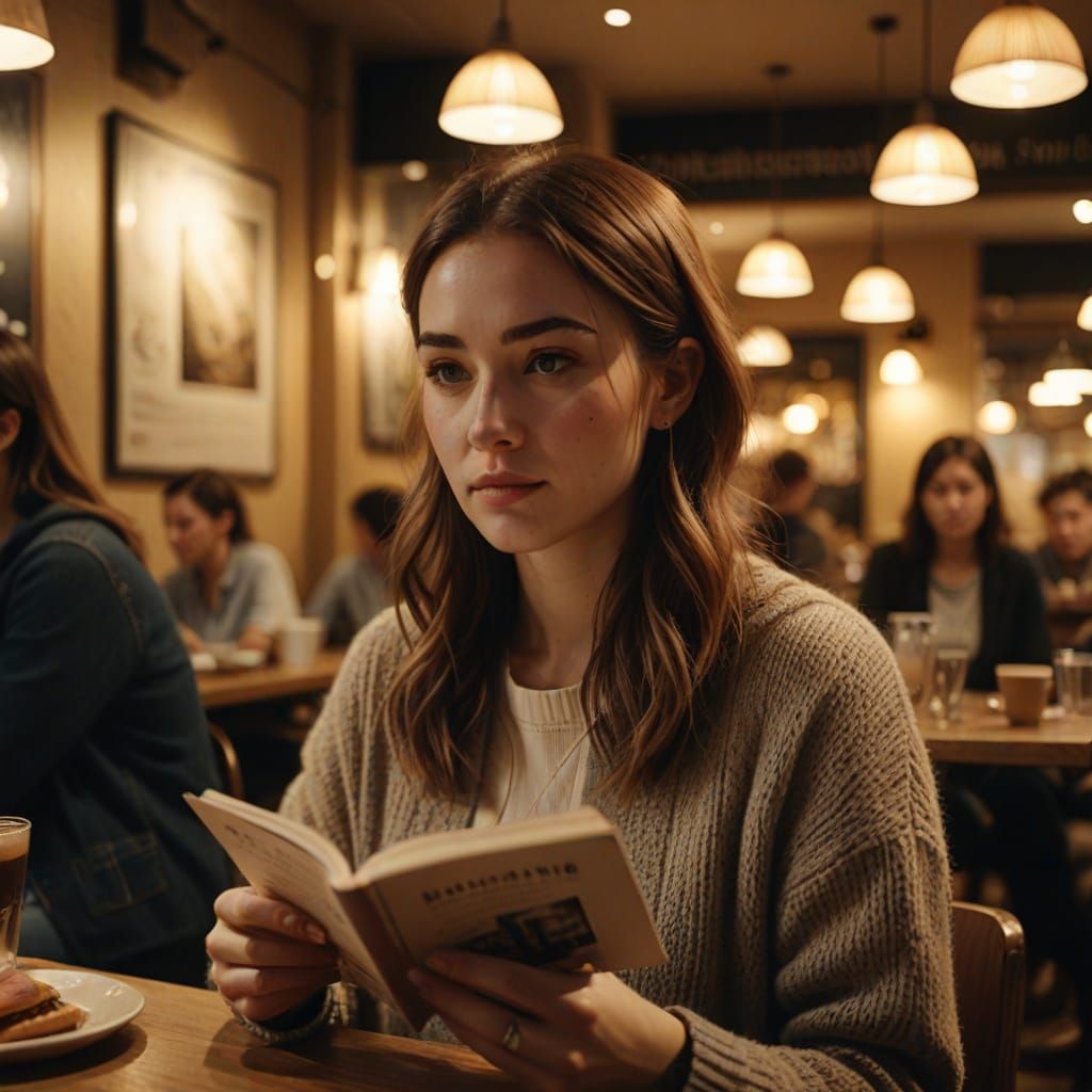 Cozy Cafe Scene with Woman Reading