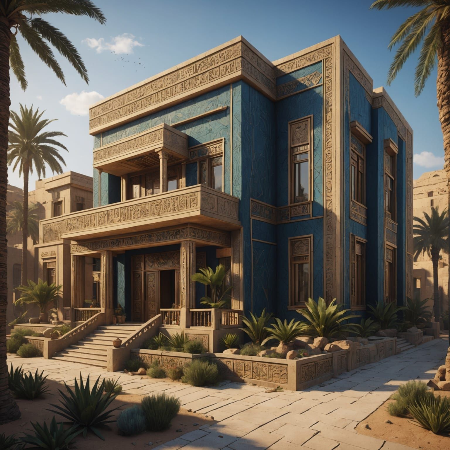 Egyptian Wallpaper in Modern Home, Detailed Matte Painting