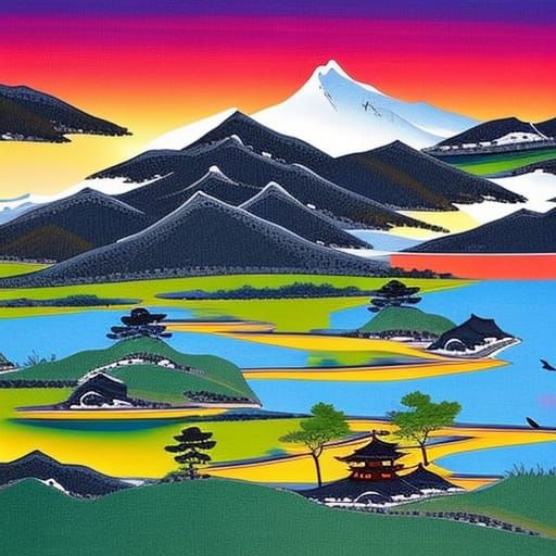 Korean Autumn Landscape in Neo-Impressionist Style