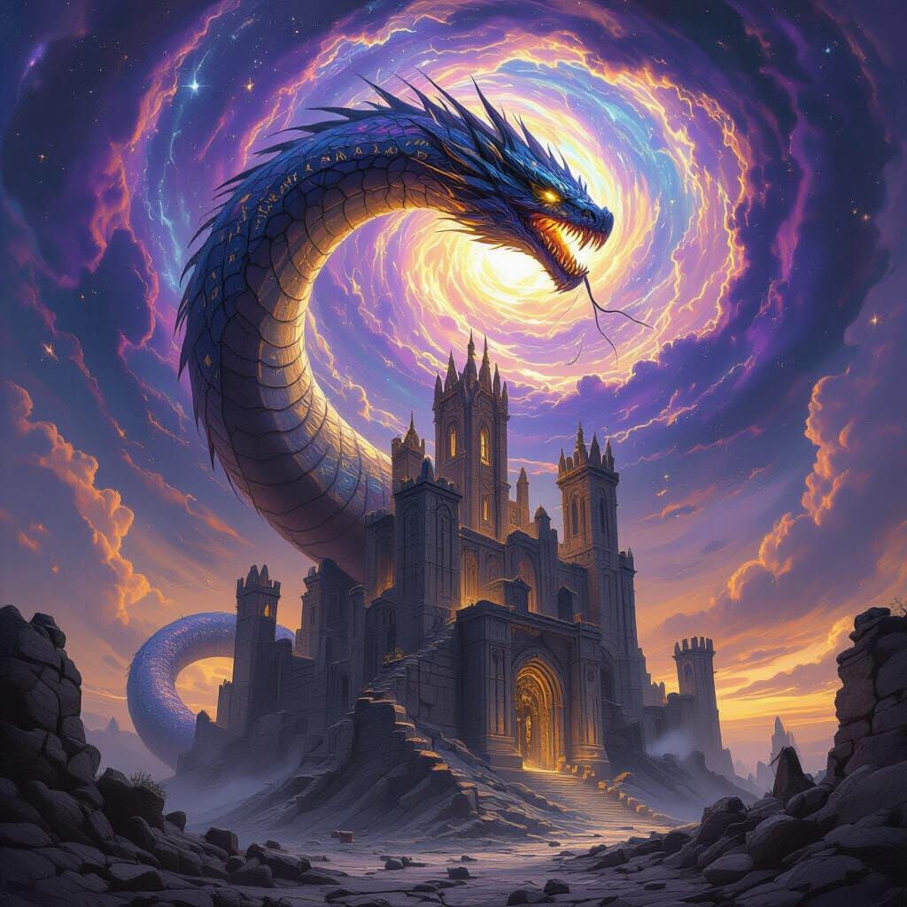 Arcane Serpent Constricting Citadel in Ethereal Light