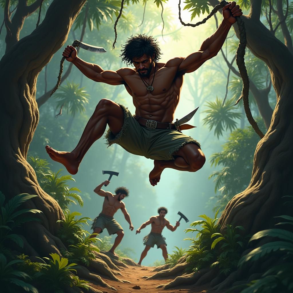Tarzan-esque Jungle Leap in Cinematic Matte Painting