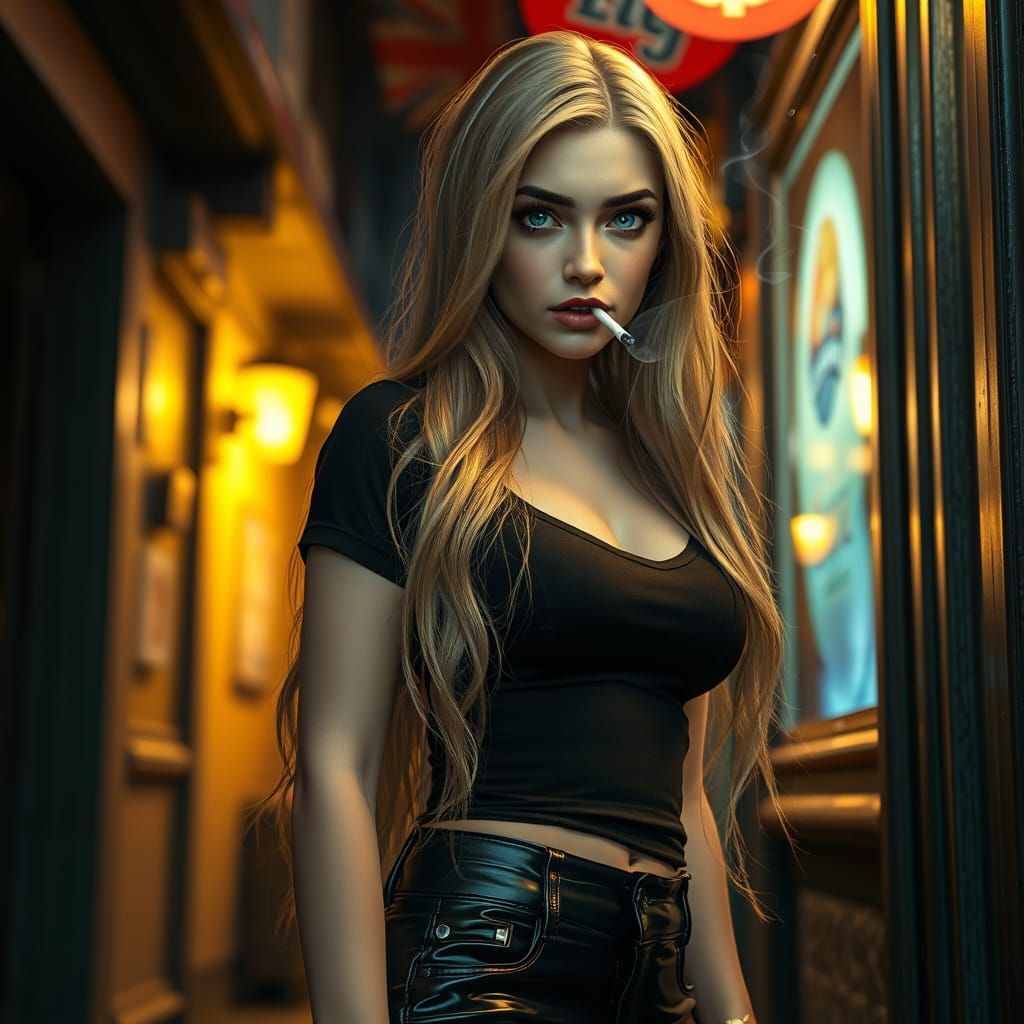 A Ukrainian Bartender Lost in Thought in a Dimly Lit Alleywa...