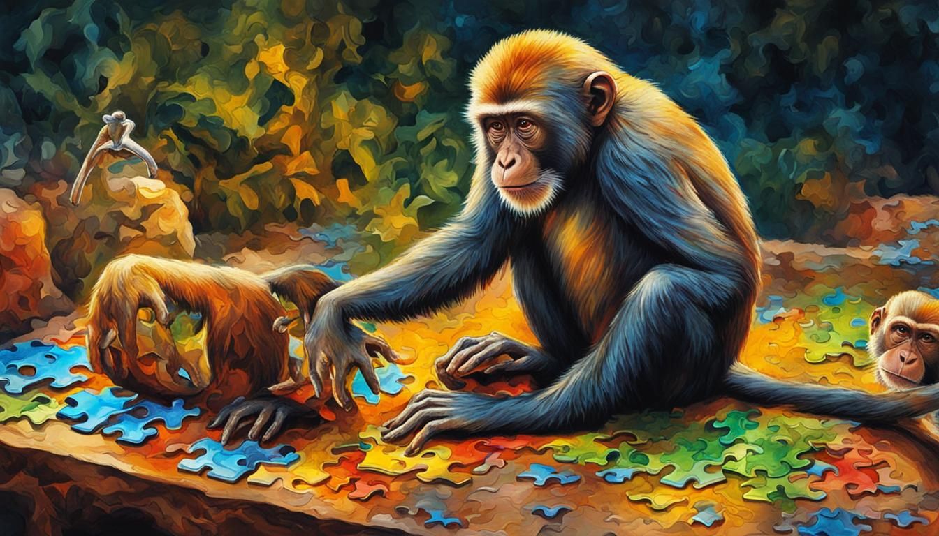 Monkey Solving Monkey Puzzle: Vibrant Digital Art