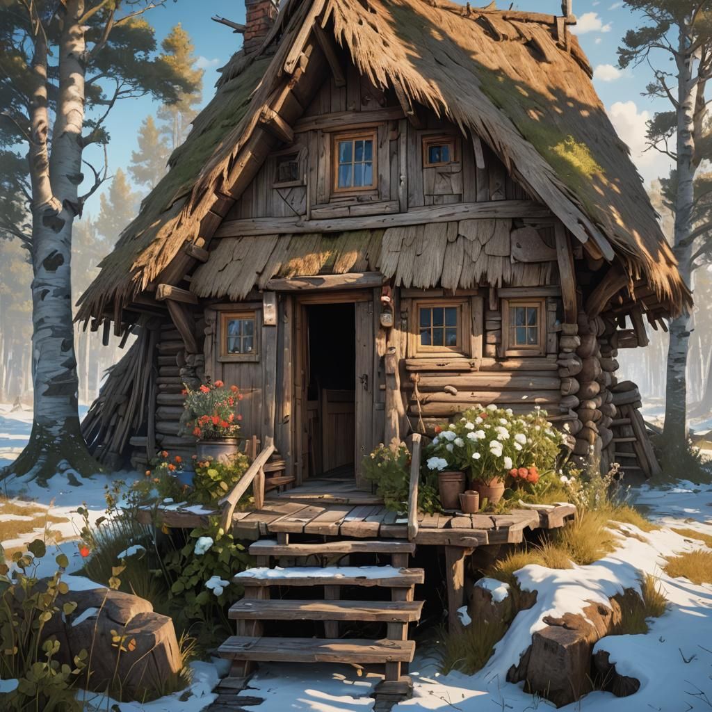 Fantastic Russian Cottage on Chicken Feet: 3D Render