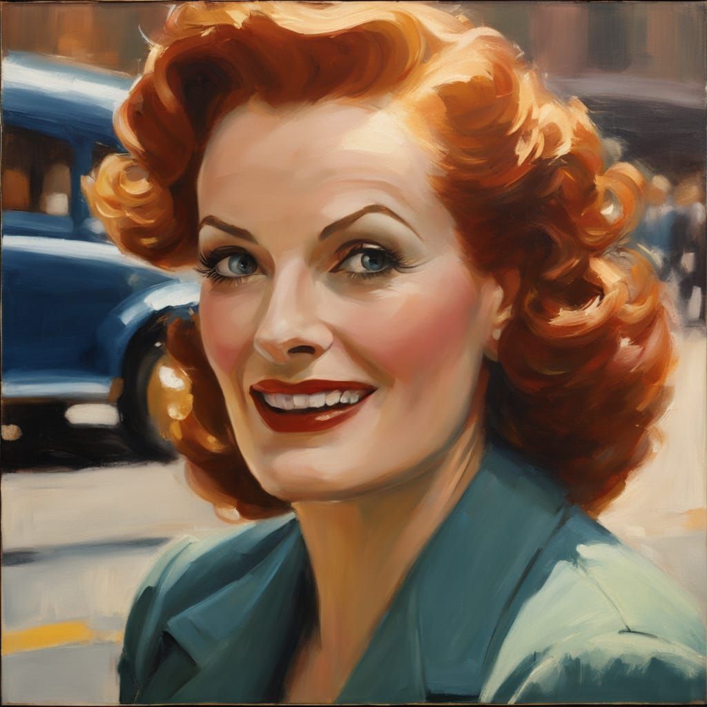 Retro Portrait of a Redhead in Oil Paint