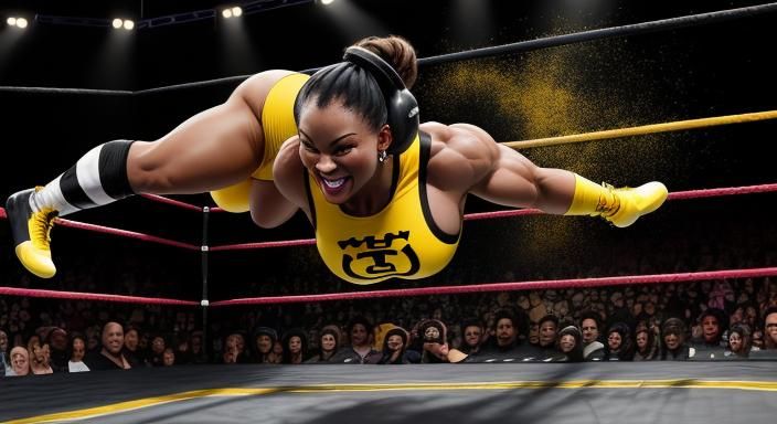 Muscular Black Women Wrestling with Smiley Faces