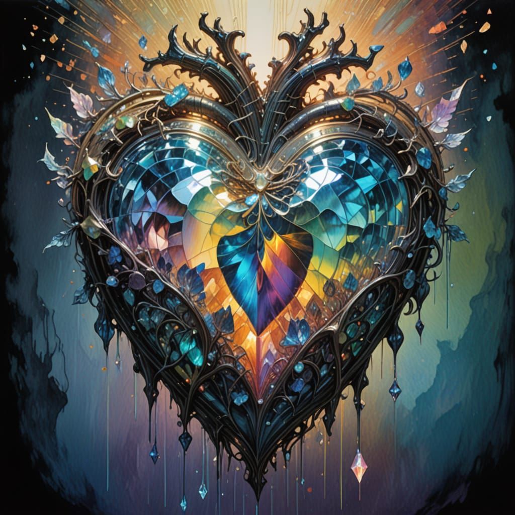 Iridescent Crystalline Heart in Watercolor