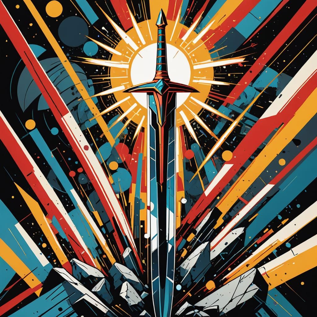 Vibrant Excalibur in Triadic Colors, Inspired by Pop Art