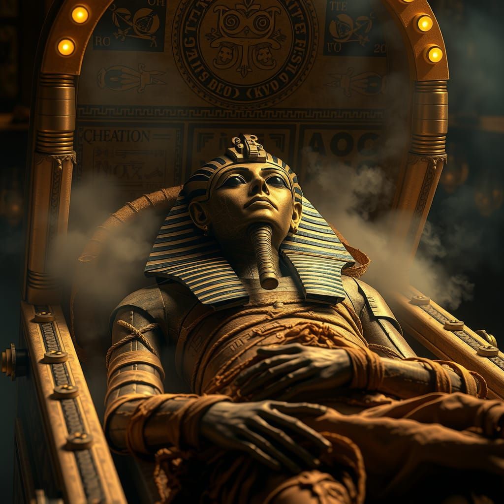 Ancient Egyptian Mummy in Ornate Sarcophagus