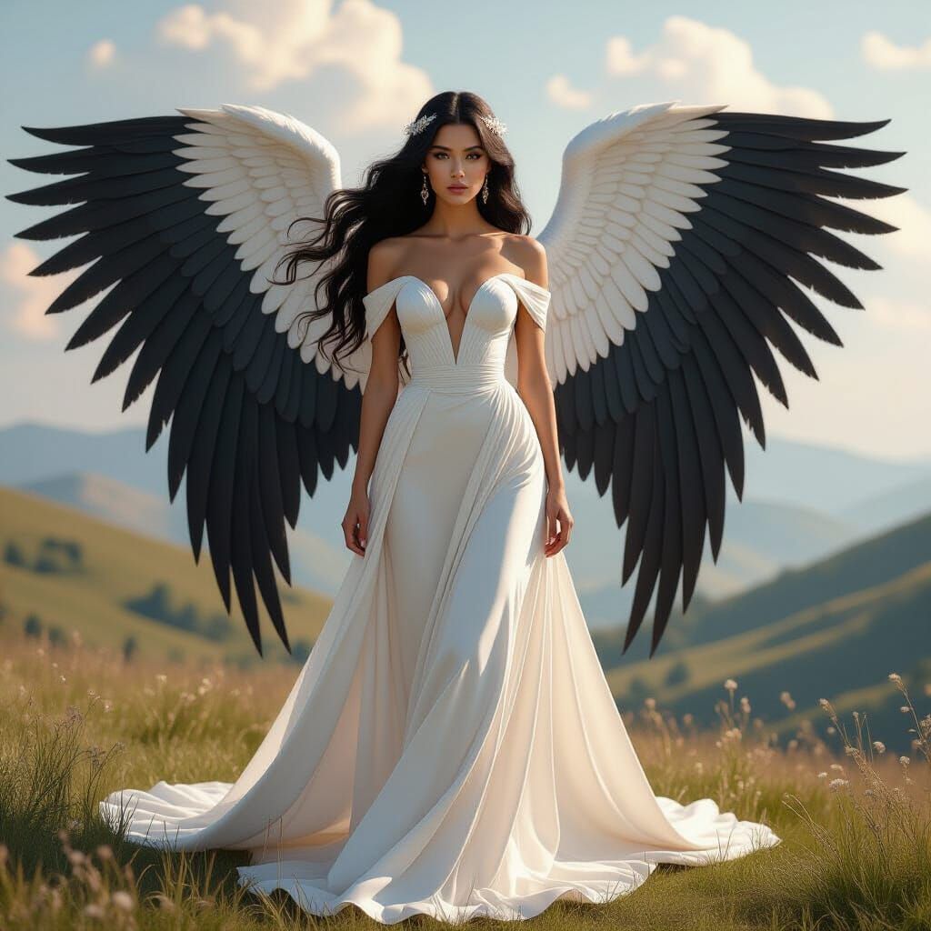 Golden Woman with Angel Wings in Dreamy Style