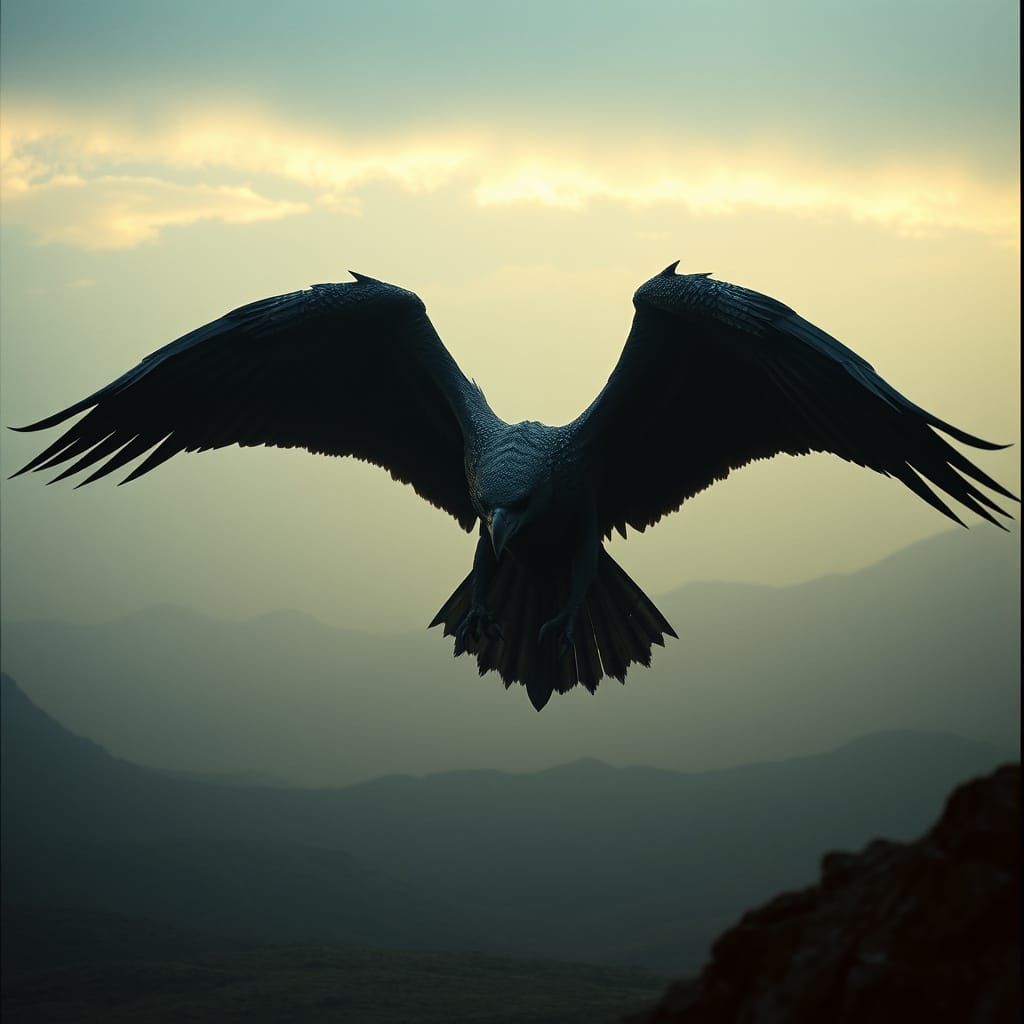 Fearsome Dark Grey Bird of Prey in Industrial Cyberpunk Styl...