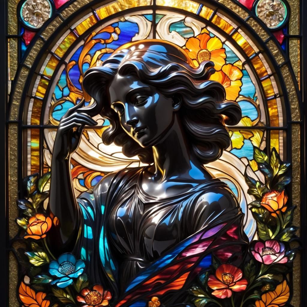 Psychedelic Silhouette with Bernini Sculpture in Stained Gla...