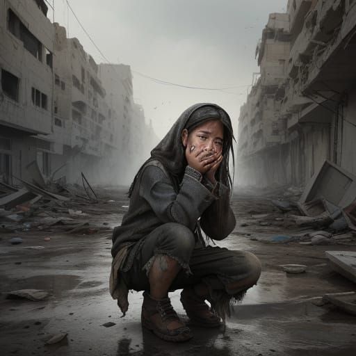 Young Girl Cries Amidst Rubble in Gaza