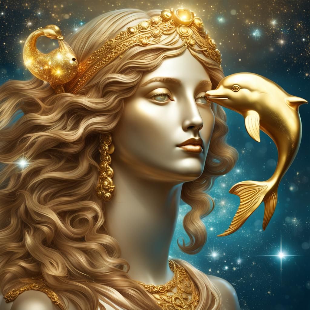 Aphrodite with Golden Dolphin: A Glittering Vision