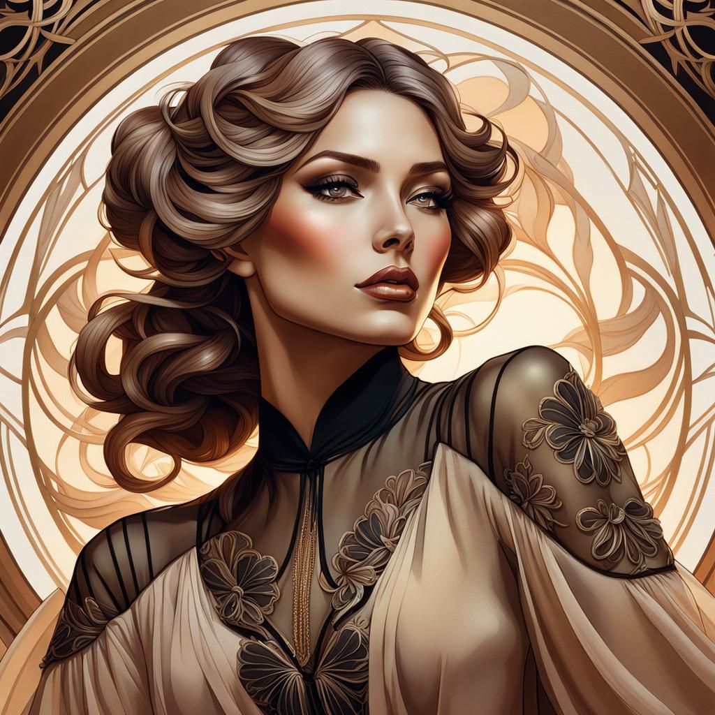 Elegant Woman Portrait in Art Nouveau Style