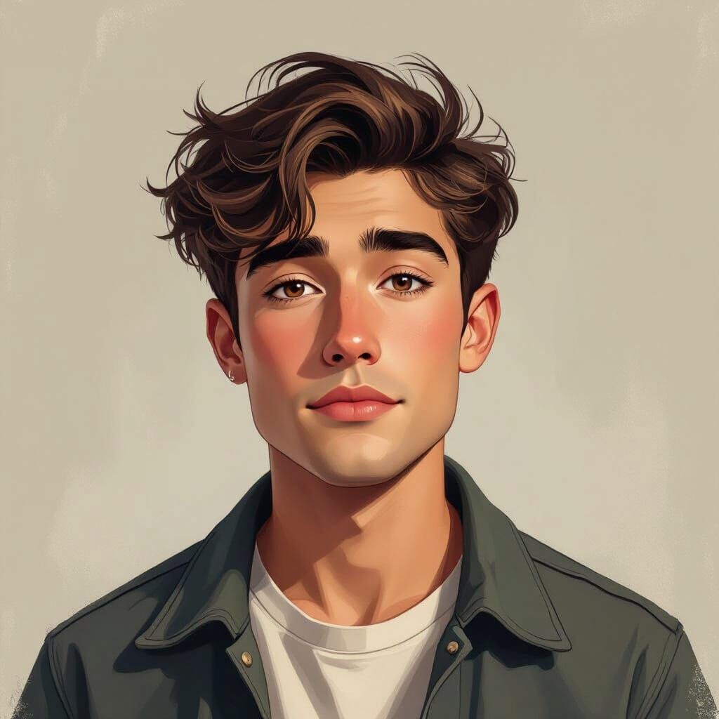 Thoughtful Young Man Portrait in Digital Painting Style