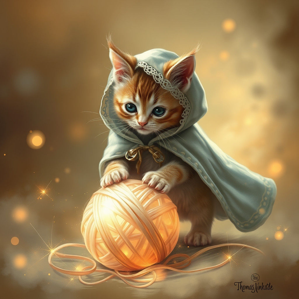 Whimsical Kitten in Enchanted Yarn Chase