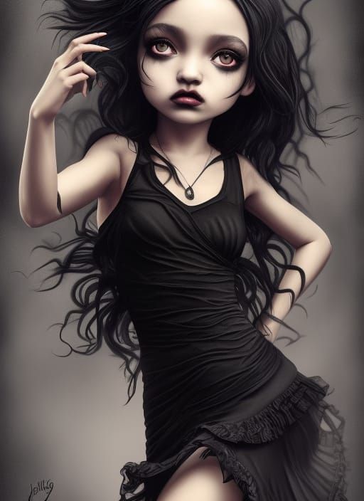 Gothic Woman Dancing Tango, Digital Illustration