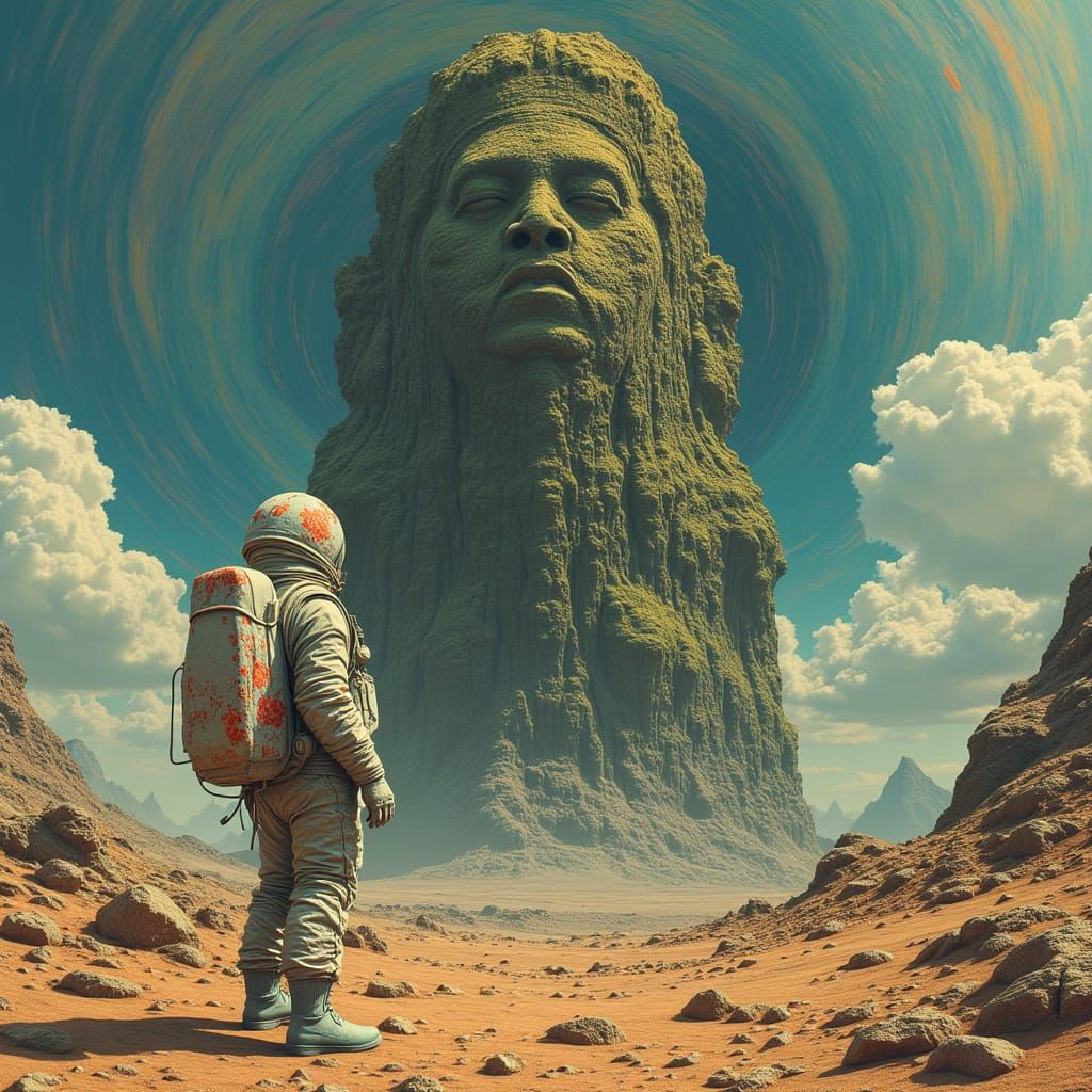 Astronaut Marte in Floral Spacesuit on Alien Planet