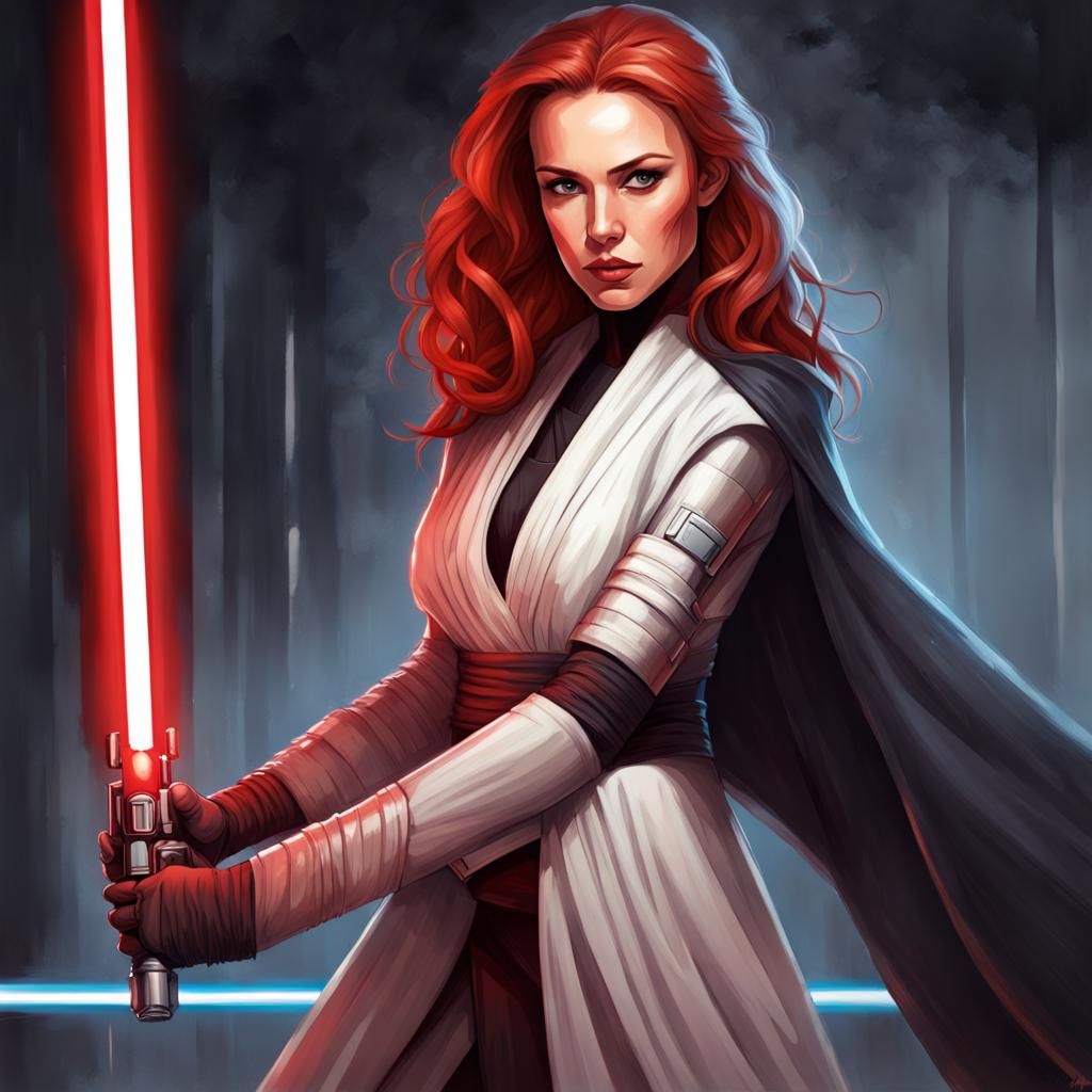 Blonde Jedi Warrior with Red Lightsaber