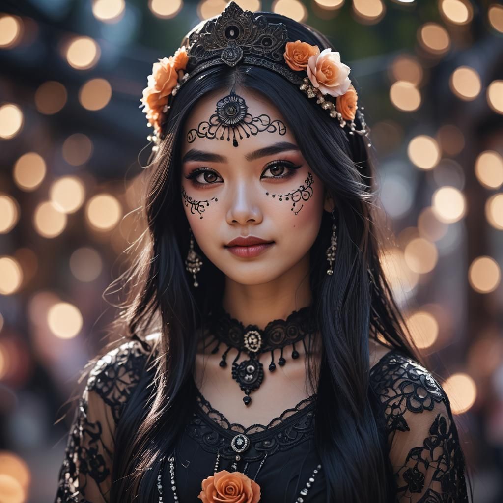 Thai Woman in Catrina Costume: Hyperrealistic Portrait