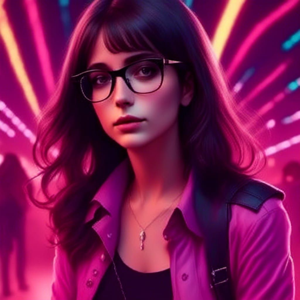 Woman Dancing at Rave in Synthwave Neon Style