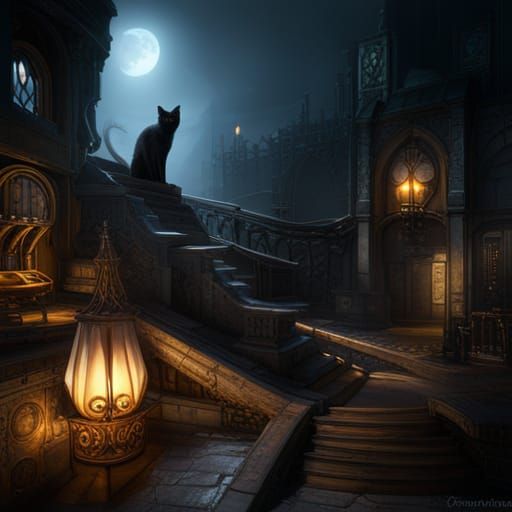 Detailed Black Cat Matte Painting