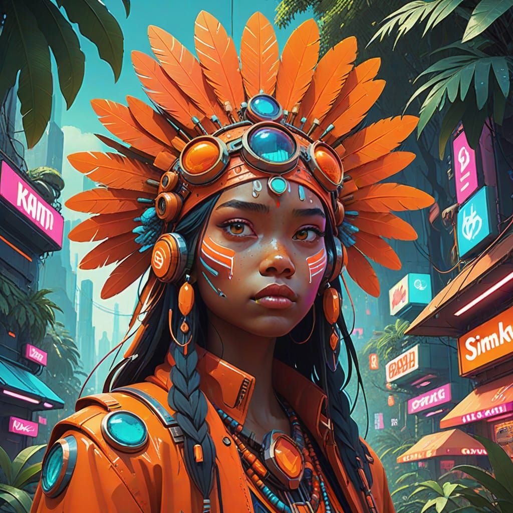 Amazonian Orange Gemstone Tribe Member in Vibrant Orange Hea...