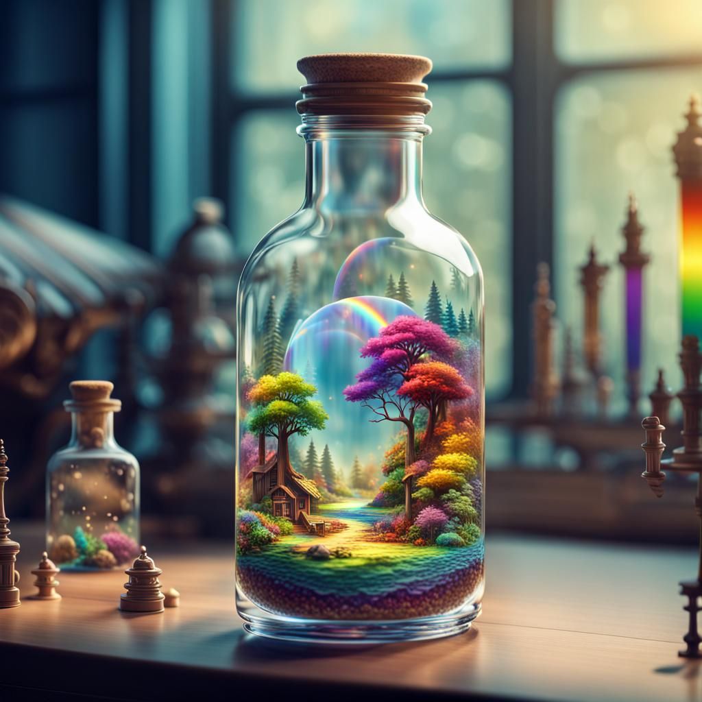 Miniature Rainbow World Inside a Glass Bottle