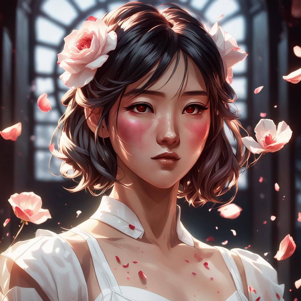 Japanese Girl Portrait in Art Nouveau Style