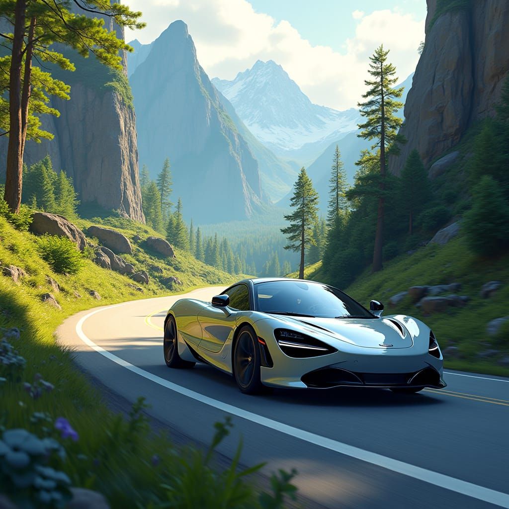 Hyper-Realistic McLaren Speedster on Winding Mountain Road
