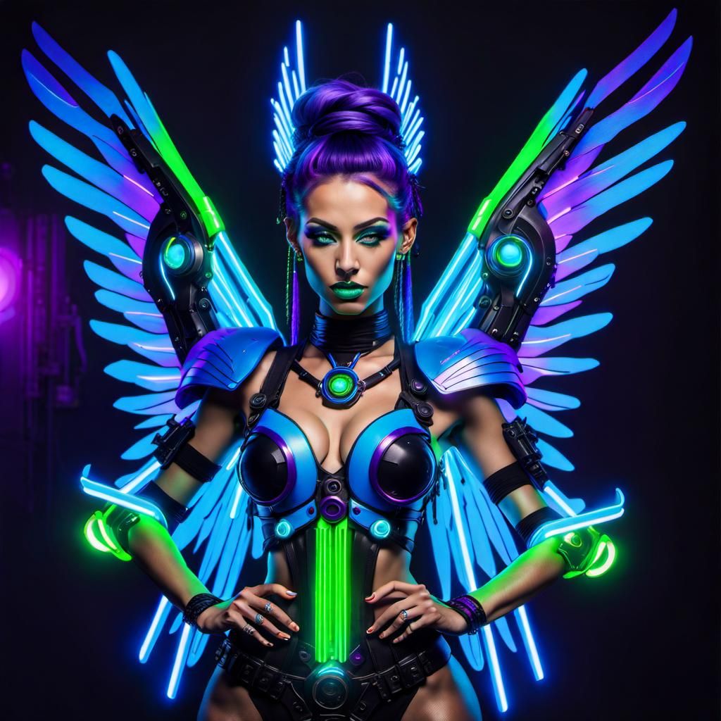 Cyberpunk Rave Dancer with Neon Staff