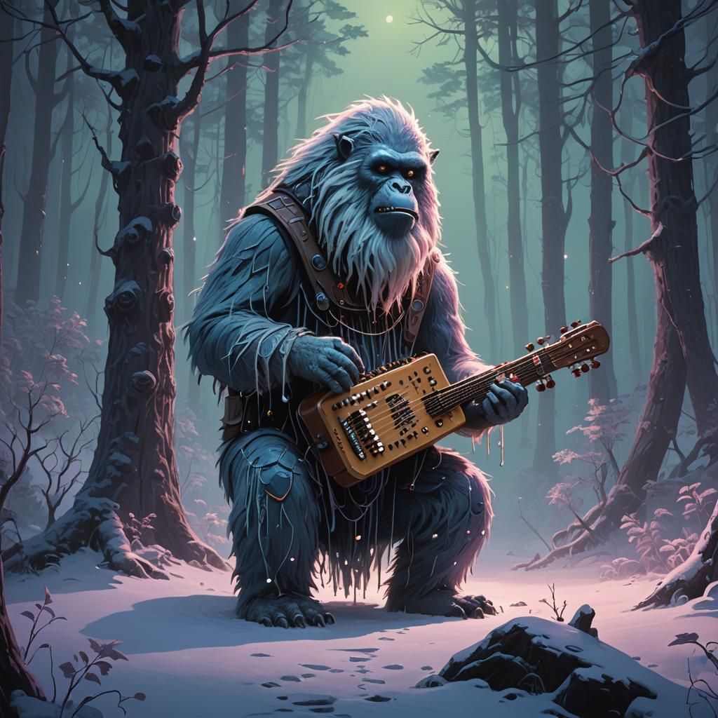 Yeti's Moonlit Serenade: Fantasy Concept Art
