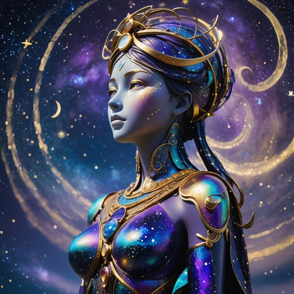 Colossal Sculpture Art of Aria Under Starry Sky