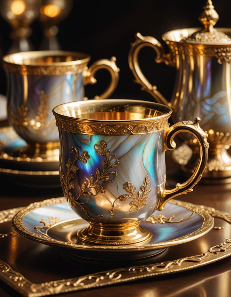 Steaming Cup with Mother-of-Pearl Inlay in Gold