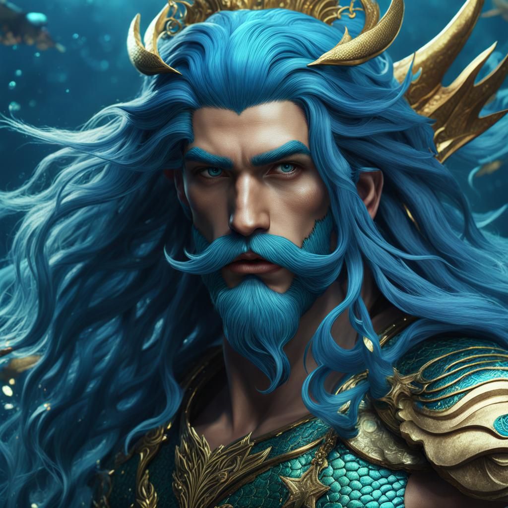 Fantasy Merman Portrait in Detailed Digital Painting Style