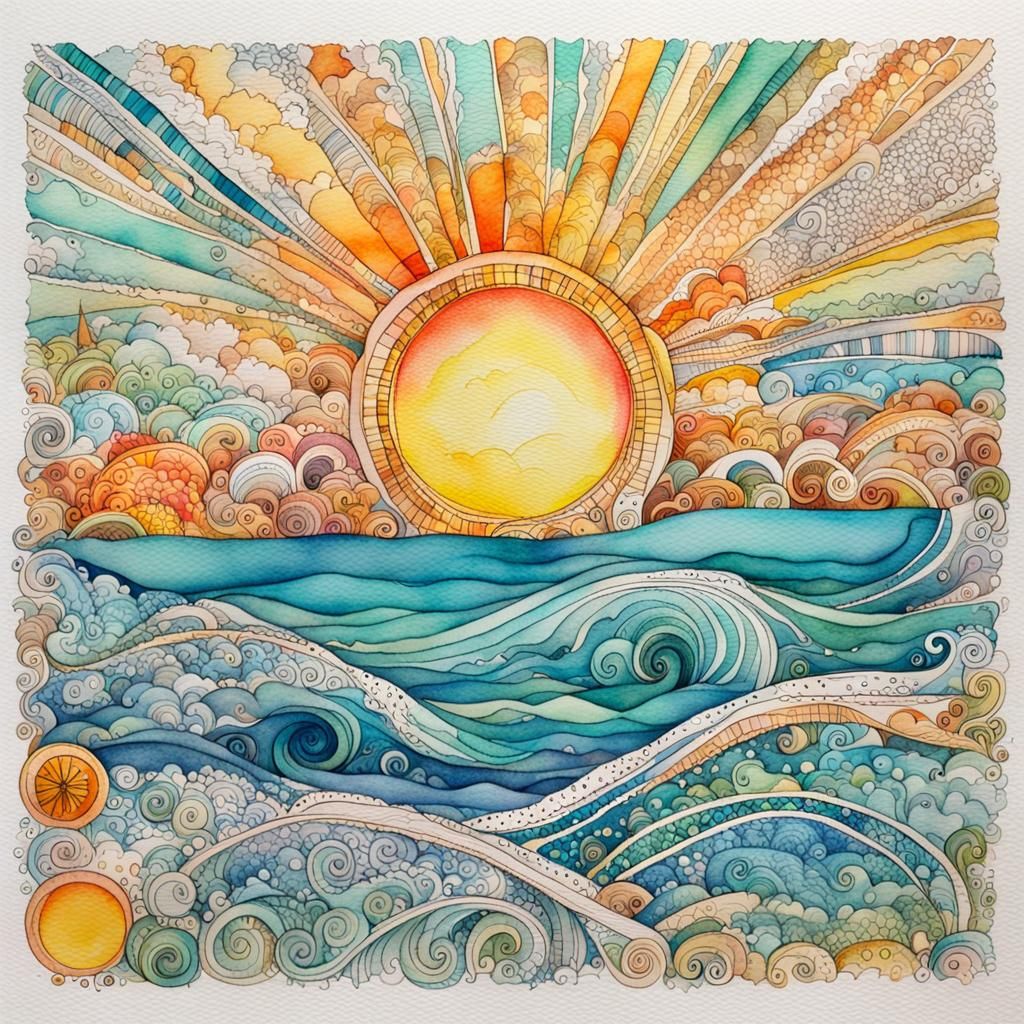 Ocean Sunrise in Mixed Media Style