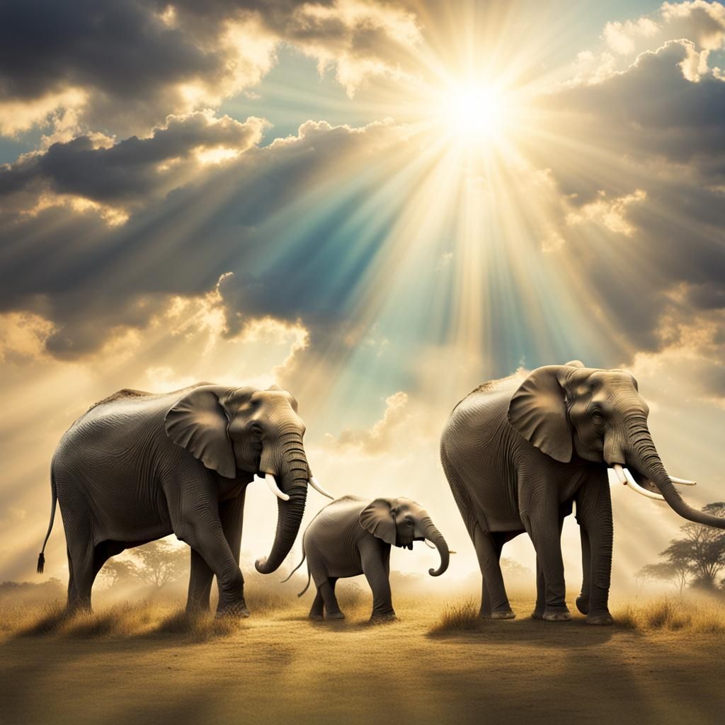 Elephant Family in Divine Sunshine