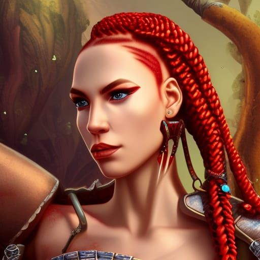 Fantasy Female Fighter in Scale Mail Armor