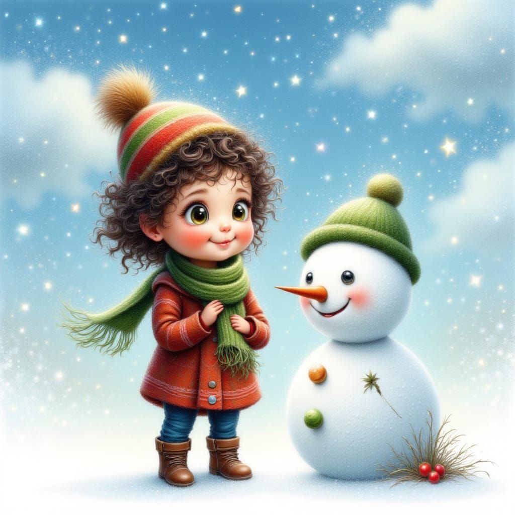 A girl and a snowman