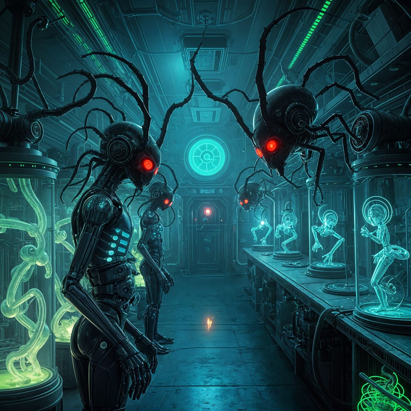 Cyberpunk Androids Trained by Malevolent Insectoid Entities