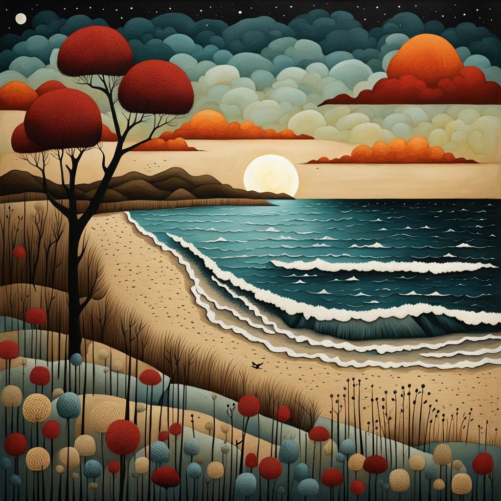 Colorful Beach Scene Painting