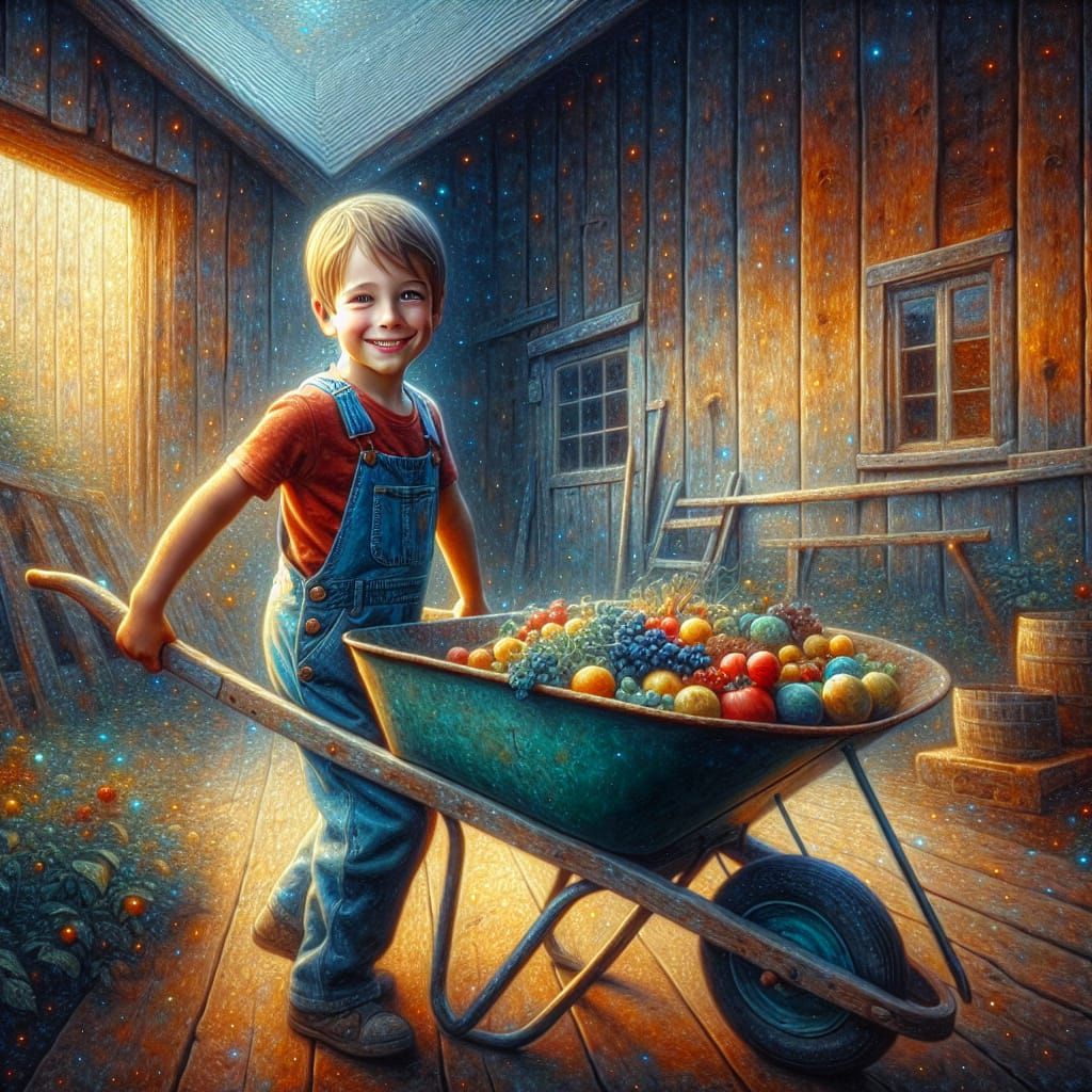 Boy with Wheelbarrow in Romanticism Style