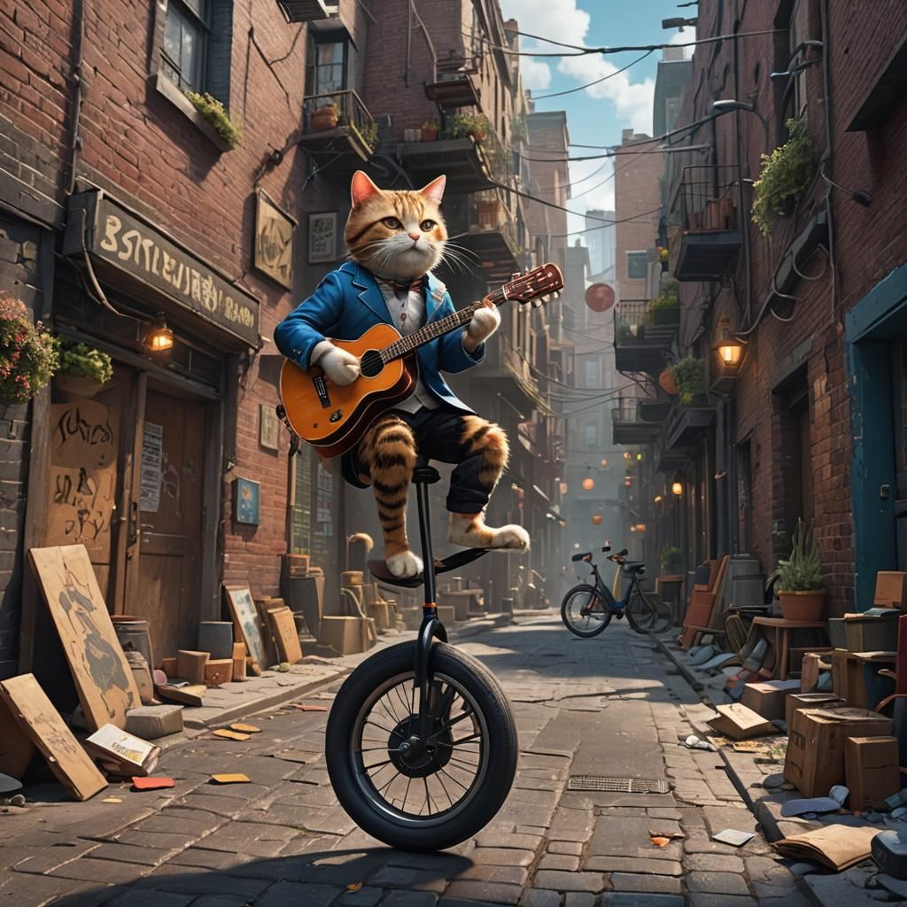Cat on Unicycle Plays Guitar: Fantasy Concept Art
