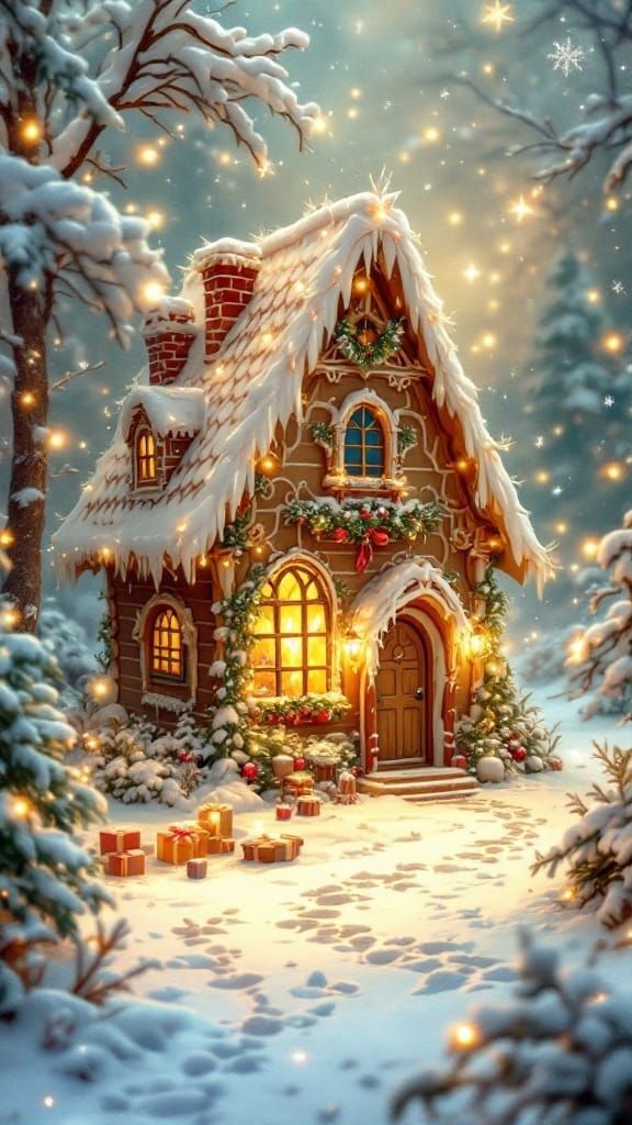 Enchanted Gingerbread House in Winter Wonderland