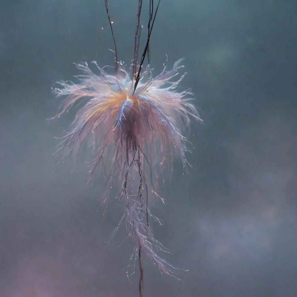 Iridescent Entity in Misty Atmosphere: Surreal Oil Painting