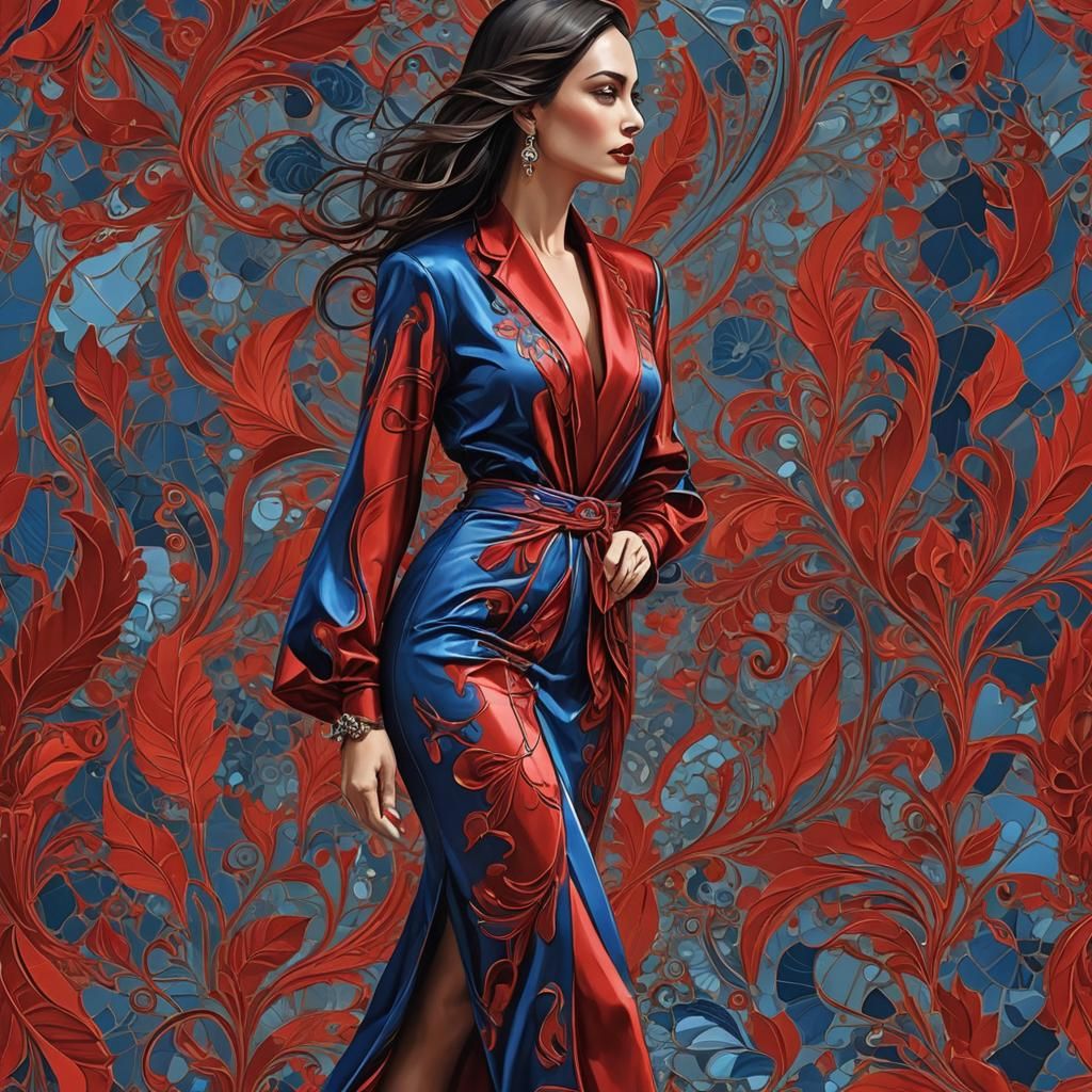 Elegant Odalisque in Silk: A Digital Art Portrait