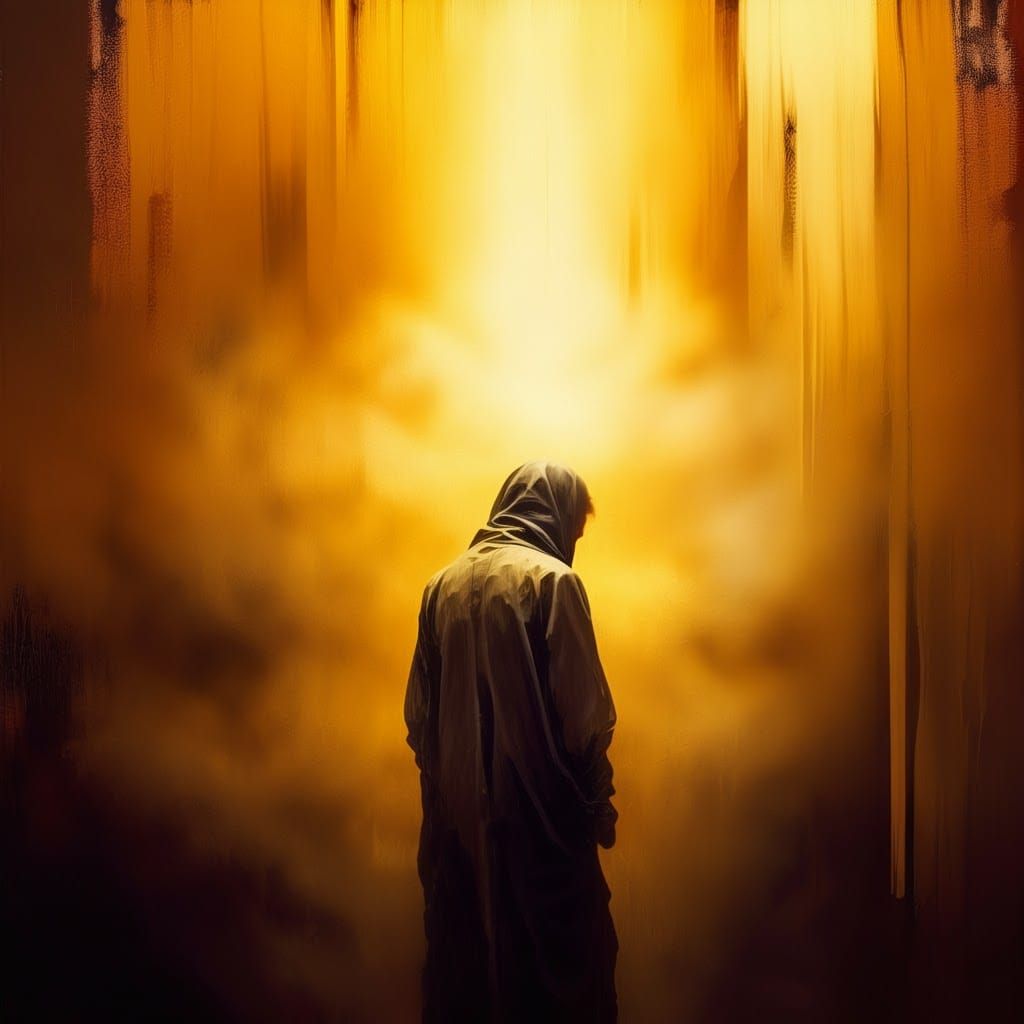 Mysterious Figure in Golden Light: Abstract Expressionism